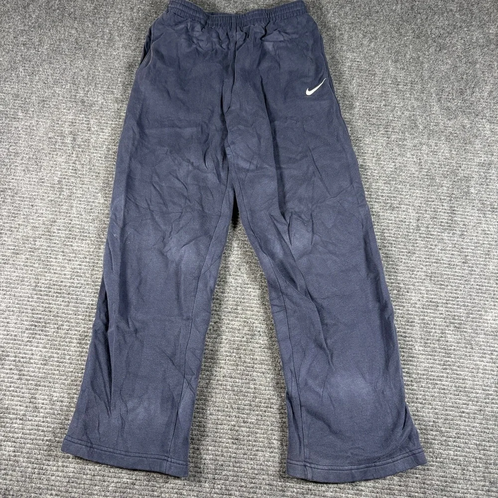 Nike Sweatpants Men Large Navy Blue Fair Embroidered Swoosh Open Hem Baggy